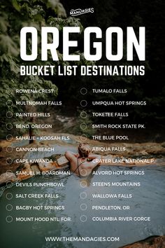 the oregon bucket list is displayed in front of an image of a woman swimming in a pool