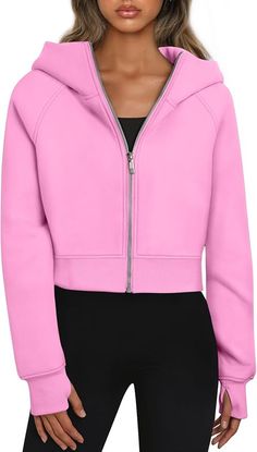 Trendy Queen Womens Zip Up Hoodies Cropped Sweatshirts Fleece Jackets Fall Outfits Casual Hooded Y2k Tops Winter Clothes 2024 Pink Scuba, Fall Outfits Casual, Fall Sweatshirt Outfit, Tops Winter, Y2k Tops, Leather Denim, Cropped Sweatshirt, Winter Tops, Branded Sweatshirts