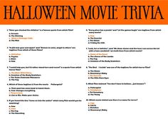 the halloween movie trivia is shown in an orange and black background with words on it