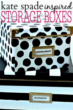 two boxes are stacked on top of each other with the words kate spade inspired storage boxes