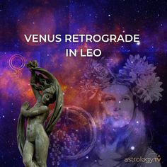 an artistic photo with the words venus retrocade in leo on it and a woman holding flowers