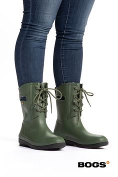 Bogs Amanda II Lace Women's Insulated Rain Boots. 100% waterproof. #bogfootwear Fall Rain Boots, Womens Bogs, Rain Boots Women, Green Ash, Womens Rain Boots, Sherpa Lined, Winter Boots Women, Black Laces, Womens Fall