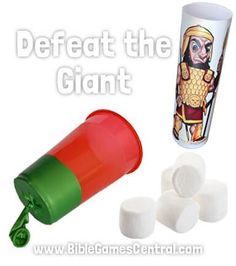 an image of a cup and some candy on the table with text that reads, defeat the giant