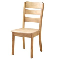 a wooden chair sitting up against a white background