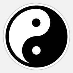 a black and white yin yang sticker on a white background, with the symbol in the center