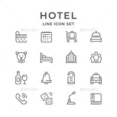 hotel line icon set - miscellaneous icons