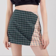 Uo Mixed Plaid Mini Skirt A-Line Silhouette, Zipper Closure At The Back 65% Polyester 32% Viscose 3% Elastane Length: 15.25” Never Worn Plaid Outfit, Rush Outfits, Urban Outfitters Skirt, Belted Mini Skirt, Skirt With Buttons, Better Sweater, Fun Hair, Wrap Mini Skirt, Black Denim Skirt