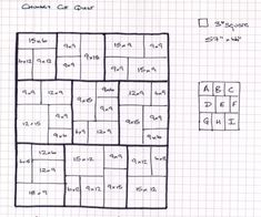 some squares are drawn on top of a sheet of paper with numbers and letters in them