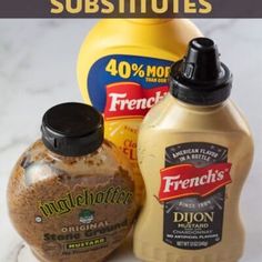 the ingredients to make french mustard are shown on a marble countertop with text overlay