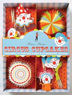 circus cupcakes in a box with clown faces