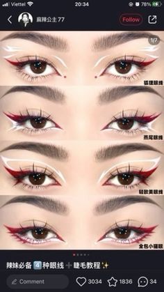 Xmas Make Up Looks, Black And Yellow Eyeliner, Two Colour Eyeliner, Lower Liner Make Up, Sick New World Festival Outfit, Akatsuki Makeup Inspired, Anime Inspired Eyeliner, Black And Red Graphic Liner, Starwars Makeup Ideas