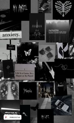 black and white collage with many different images