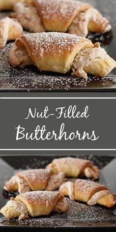 nut filled butternuts on a baking sheet with powdered sugar