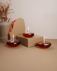 two small candles sitting on top of a box