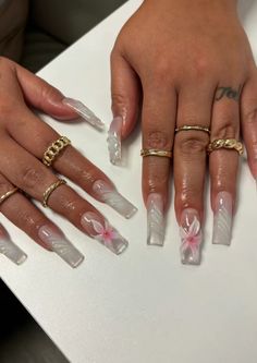 Types Of Nails, Rhinestone Nails, White Nails, Spring Nails, Pink Nails, Girly Things, Nail Inspo, Summer Nails, Acrylic Nails