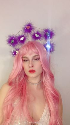 The fluffy Cupid crown is an incredible addition to any of your festive wear 💕. Great for parties festival, raves and any other other occasion where you want to make a statement!  These crowns can come in gold or silver (make sure you are on the right listing) and then ad any colour fluff you desire 😊.  They are great group accessories if you and your gang want to be matching but in different colour schemes 🤩💕. Why not order them with the matching earrings for even more of a statement! 🥰. P Pink Pom Pom Rave Wig, Tiara Rave, Halo Crown, Hen Do, Costume Hats, Silver Gifts, Burning Man, Colour Schemes, Festival Wear