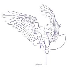 a drawing of an angel holding a shield