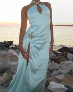 Turquoise Cocktail Dress, Beach Disco Outfit, Turquoise Dress Aesthetic, Aquamarine Inspired Outfits, Ocean Blue Outfit, Mermaid Dress Aesthetic, H2o Aesthetic Outfits, Blue Ocean Dress, Ocean Inspired Outfits