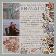 there is a collage with images of mermaids and seashells on it