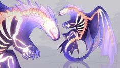 two colorful dragon like creatures facing each other