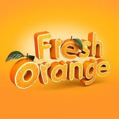 the words fresh orange are cut in half and placed on top of an orange background