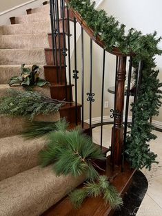 christmas garland on the banisters and stairs