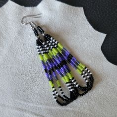 Chartreuse Green, Teardrop Dangle Earrings, American Made, Chandelier Earrings, Bead Work, Native American, Tassels, Dangle Earrings