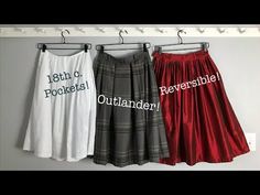 three women's skirts hanging on a rack with the words, bh c pocketets