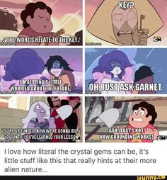 an image of cartoon characters with caption that reads, i love how literally the crystal gems can be it's little stuff