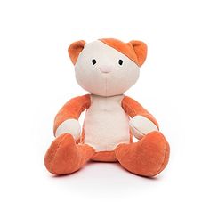 an orange and white teddy bear sitting down