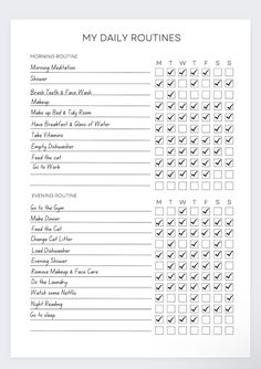 the daily routine sheet for my daily routine is shown in black and white, with lines on