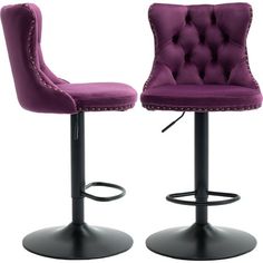 two purple bar stools sitting next to each other