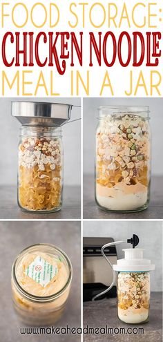 chicken noodle meal in a jar with instructions to make it and how to use it