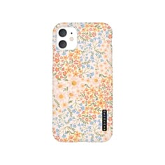 an iphone case with flowers on the front and back, in pastel blue and orange