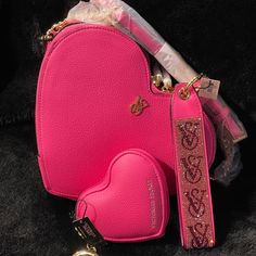 Selling As Bundle Only New With Tag Never Used Cross Posted Price Firm Hot Pink Crossbody Bag Structured, Heart-Shaped Crossbody Is A Flirty Touch To Your Everyday Style. 23" Strap Drop Shoulder-To-Crossbody Strap 8 1/4"L X 7 1/4"W X 2"H Hot Pink Heart Shape Zippered Pouch Add A Little Romance To Your Everyday Style With This Heart-Shaped Accessory. 3.9"L X 0.94"W X 3.4"H Top Zip Pink Rhinestone Wristlet Keychain Strap Valentine's Day Crossbody Bag With Removable Pouch, Hot Pink Aesthetic Outfits, Pink Purses, Keychain Strap, Hot Pink Heart, Hot Pink Bag, Expensive Bag, Trendy Purses, My Style Bags