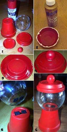 the steps to make a plastic container with lids and lids on it, including an empty jar