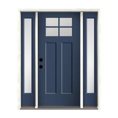 a blue front door with two sidelights