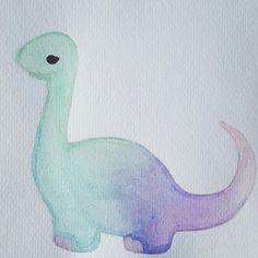 a watercolor drawing of a purple and blue dinosaur