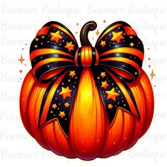 a pumpkin decorated with stars and a bow