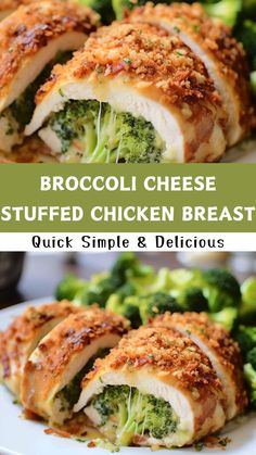 broccoli cheese stuffed chicken breast is on a plate