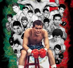 a man sitting on top of a stool with boxing gloves