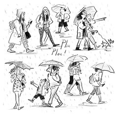 people walking in the rain with umbrellas