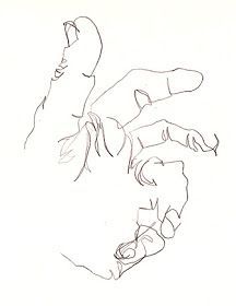 a black and white drawing of a hand holding something