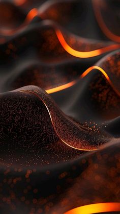 an abstract background with wavy lines and orange lights in the center, as well as some dark colors