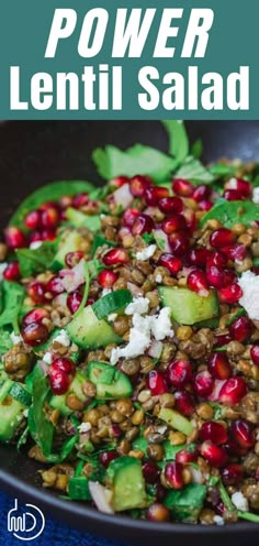 lentil salad with pomegranate, cucumber and feta cheese