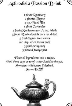 a menu with an ornate teapot on the front and side, in black ink