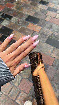 Nail Inspiration Summer 2024 Almond, Almond Glitter Nails, Tropical Acrylic Nails, Baby Pink Almond Nails, Long Almond Nails, Blush Nails, Summer Getaway, Classy Nails