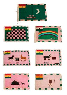 A collection of colourful Asafo Flags from the 1970s by notable maker Kwamina Amoaku Flags Illustration, Craft Office, Folk Embroidery, Panel Art, Black Paper, Textile Artists