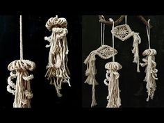 three different types of macrame hangings on a black background and one is made out of rope