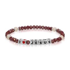 Cranberry AB crystal and Pearl with sterling silver-plated letter beads. One size fits most. Word Bracelet, Letter Beads, Necklaces Bracelets, Anklets, Silver Plate, Plating, Sterling Silver, Beads, Crystals